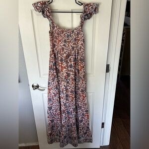 Love The Label Anthropologie BOHO Floral Long Maxi Prairie Dress Ruffle Sleeve